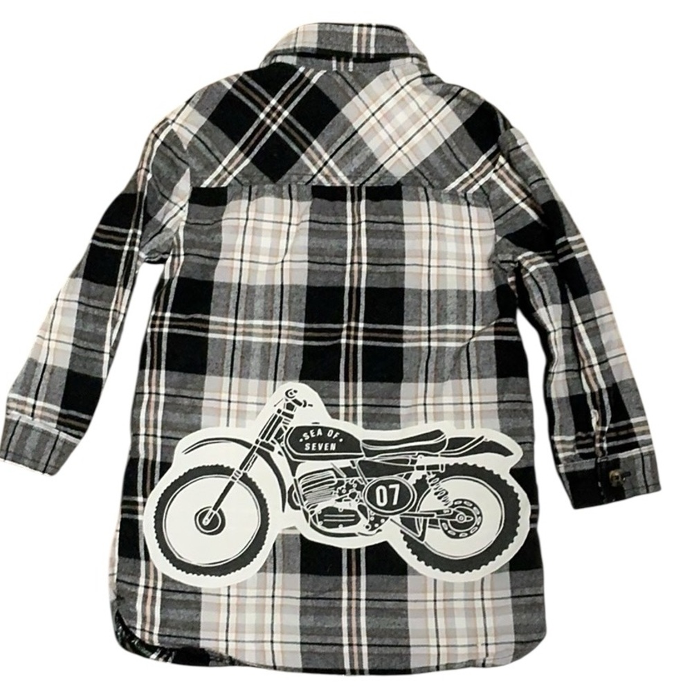 Upcycled Flannel Girls Dress with Motorcycle Theme